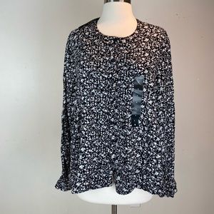 Lucky Brand Boho Blouse Floral Print Black L